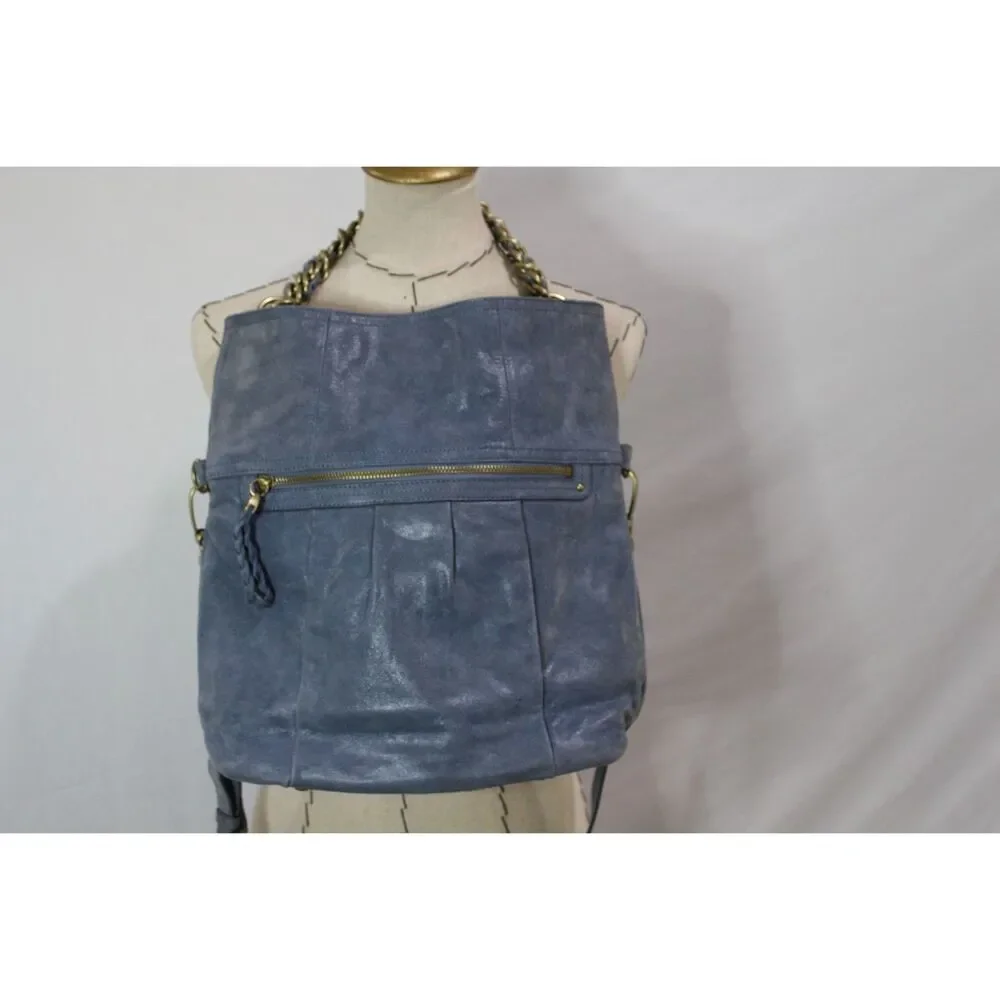 B‎ Makowsky Vintage Blue Gold hardware slouchy hobo bag